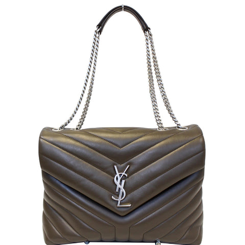 YVES SAINT LAURENT Matelasse Loulou Monogram Calfskin Shoulder Bag Grey
