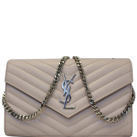YVES SAINT LAURENT Monogram Grain De Poudre Chain Wallet Pale Blush