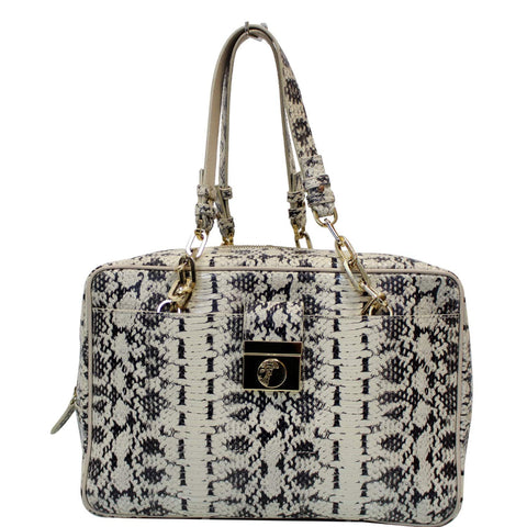 VERSACE Python Embossed Satchel Bag White/Black