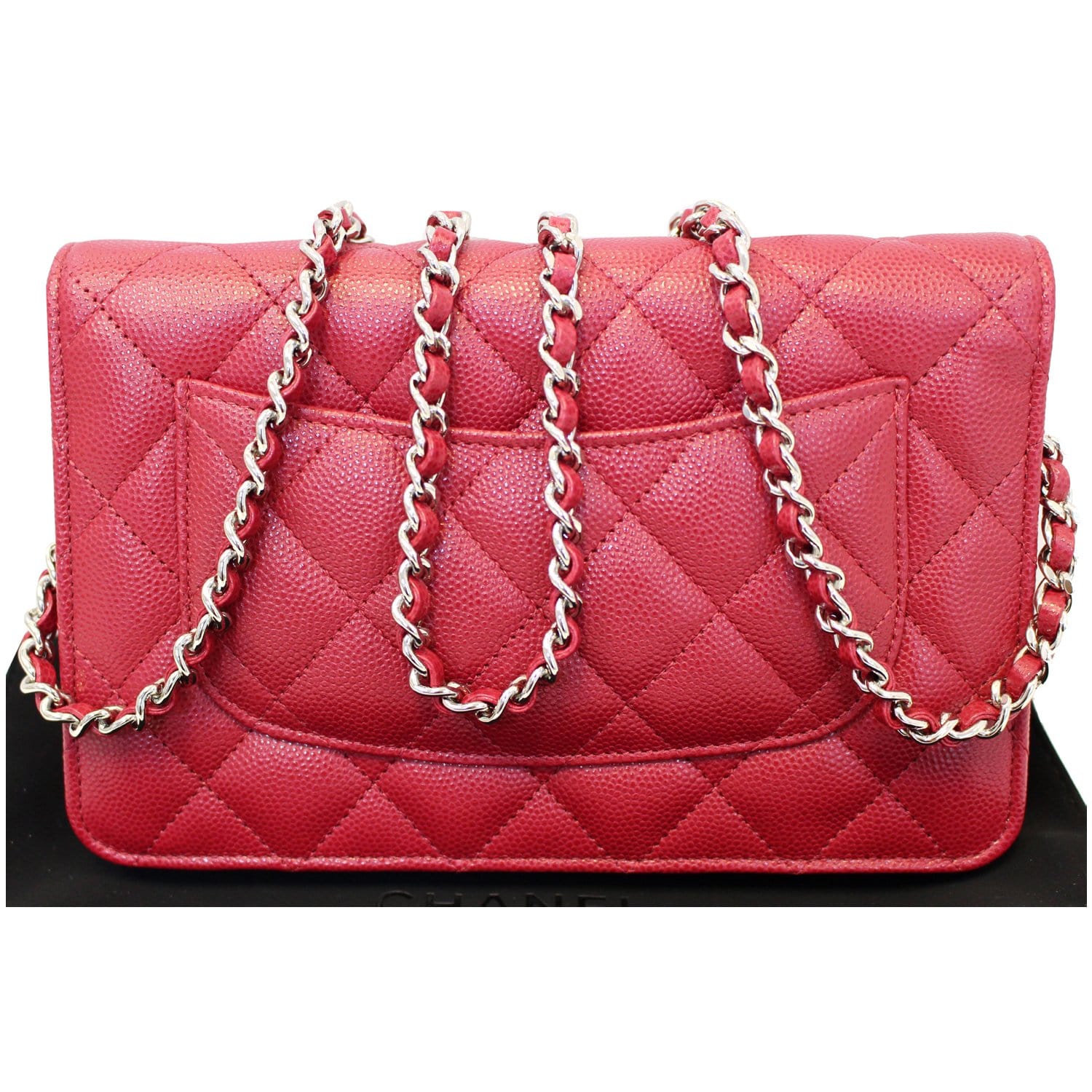  Chanel, Pre-Loved Red Quilted Lambskin Pearl Classic Wallet On  Chain (WOC), Red : Luxury Stores