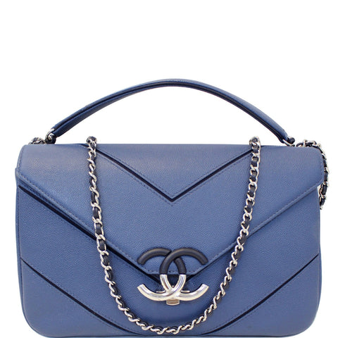 CHANEL CC Chevron Flap Shoulder Crossbody Bag Blue