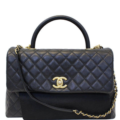 CHANEL Medium Coco Handle Caviar Leather Shoulder Bag Black