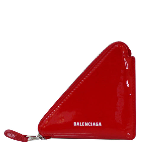 BALENCIAGA Triangle Patent Leather Coin Purse Red