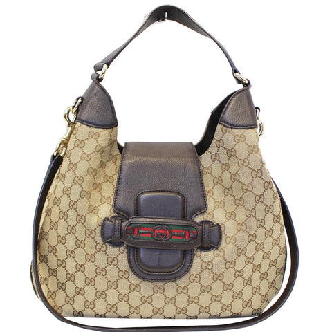 GUCCI Dressage Monogram Web Hobo Bag Dark Brown
