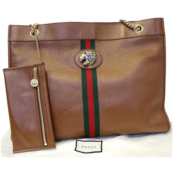 GUCCI Rajah Large Leather Tote Shoulder Bag Brown 537219