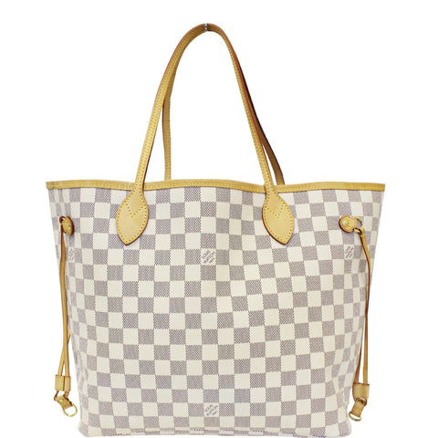 LOUIS VUITTON Neverfull MM Damier Azur Tote Shoulder Bag White