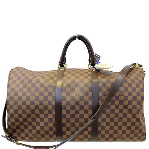 LOUIS VUITTON Keepall 55 Bandouliere Damier Ebene Travel Bag Brown