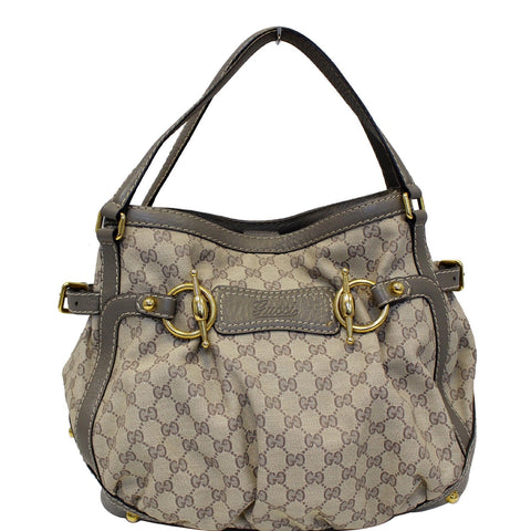 GUCCI Jockey Medium GG Canvas Monogram Tote Bag Beige 203546