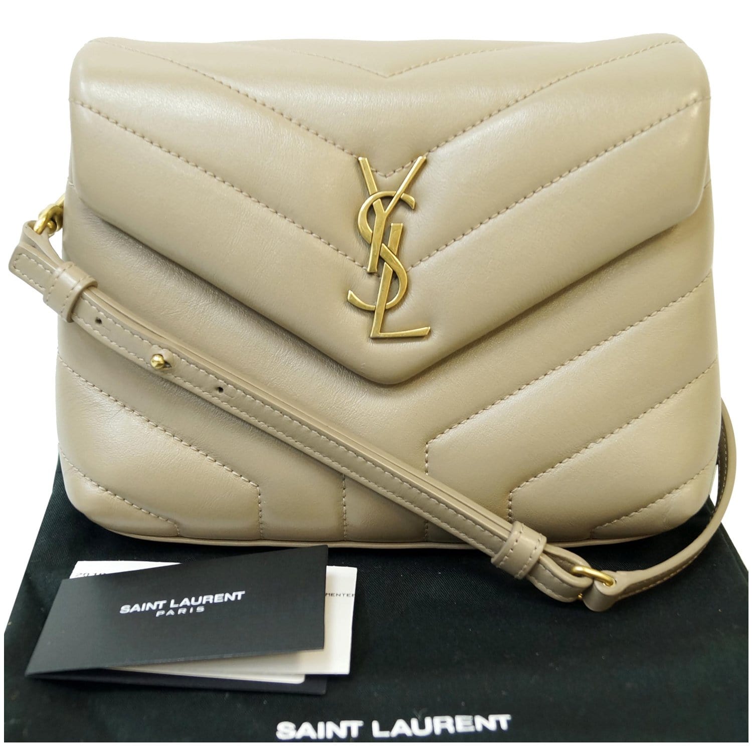 Saint Laurent Toy Loulou Monogram Dark Beige Leather Shoulder Bag