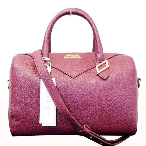 Versace Collection Barrel Medium Leather Satchel Shoulder Bag Burgundy