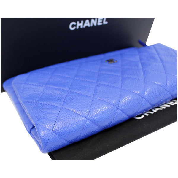 CHANEL Foldover Quilted Caviar Leather Clutch Bag Blue