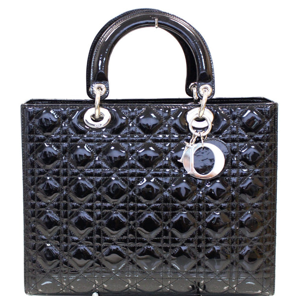 CHRISTIAN DIOR Lady Dior Large Quilted Patent Leather Shoulder Bag Black