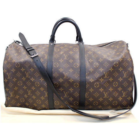 LOUIS VUITTON Keepall Bandouliere 55 Monogram Macassar Travel Bag Brown