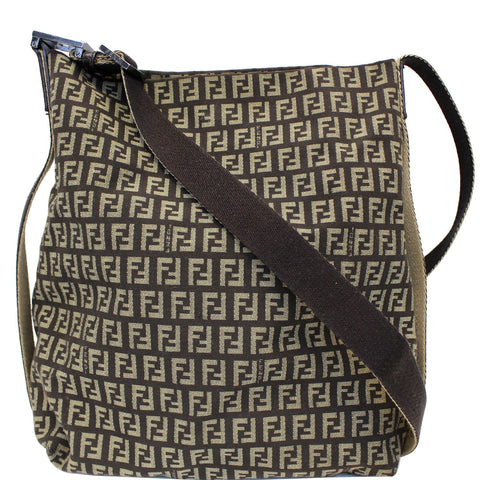 FENDI Zucchino Canvas Crossbody Bag Brown