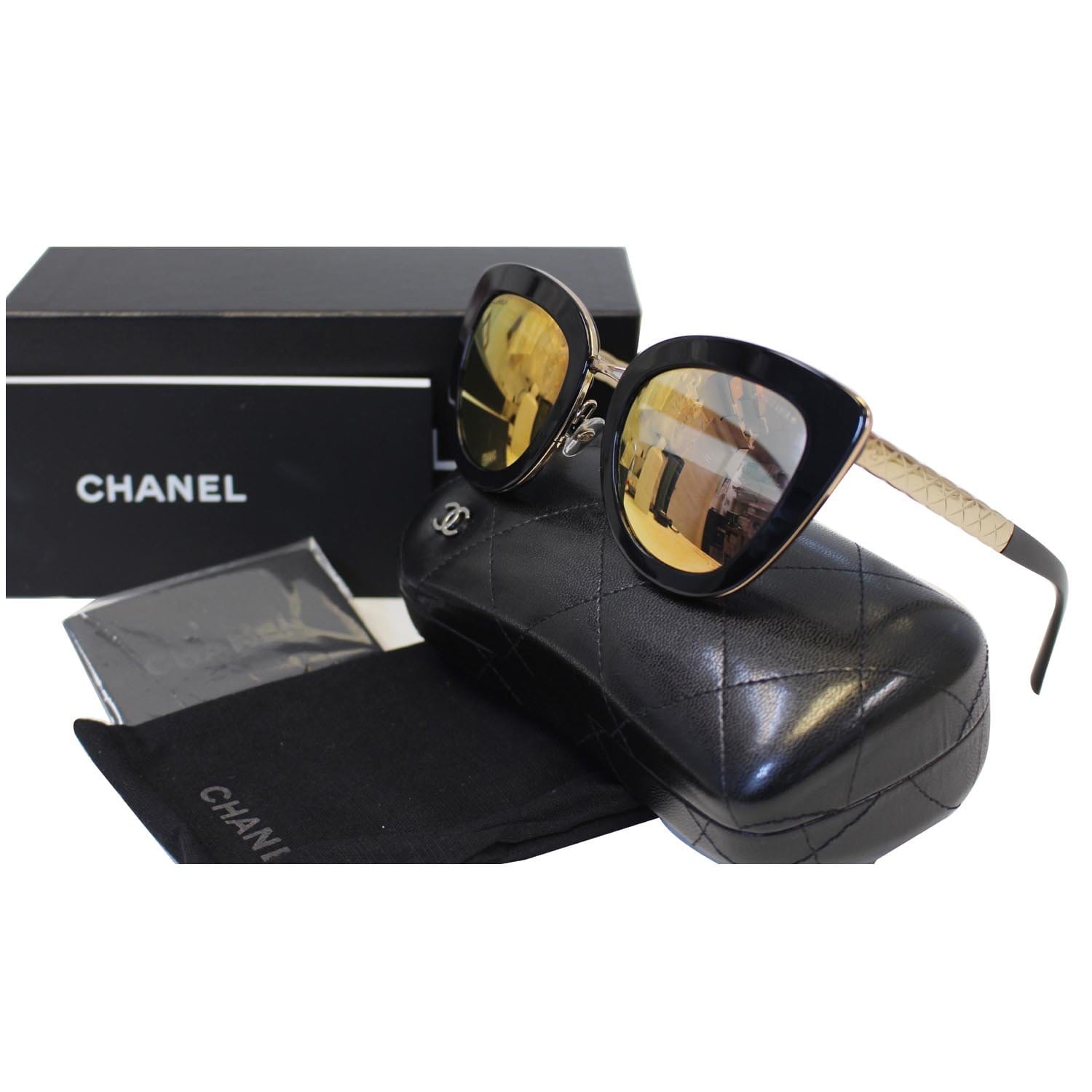 Chanel Cat Eye Sunglasses - Acetate and Tweed, Black and Gold - Polarized - UV Protected - Women's Sunglasses - 9129 C622/S4