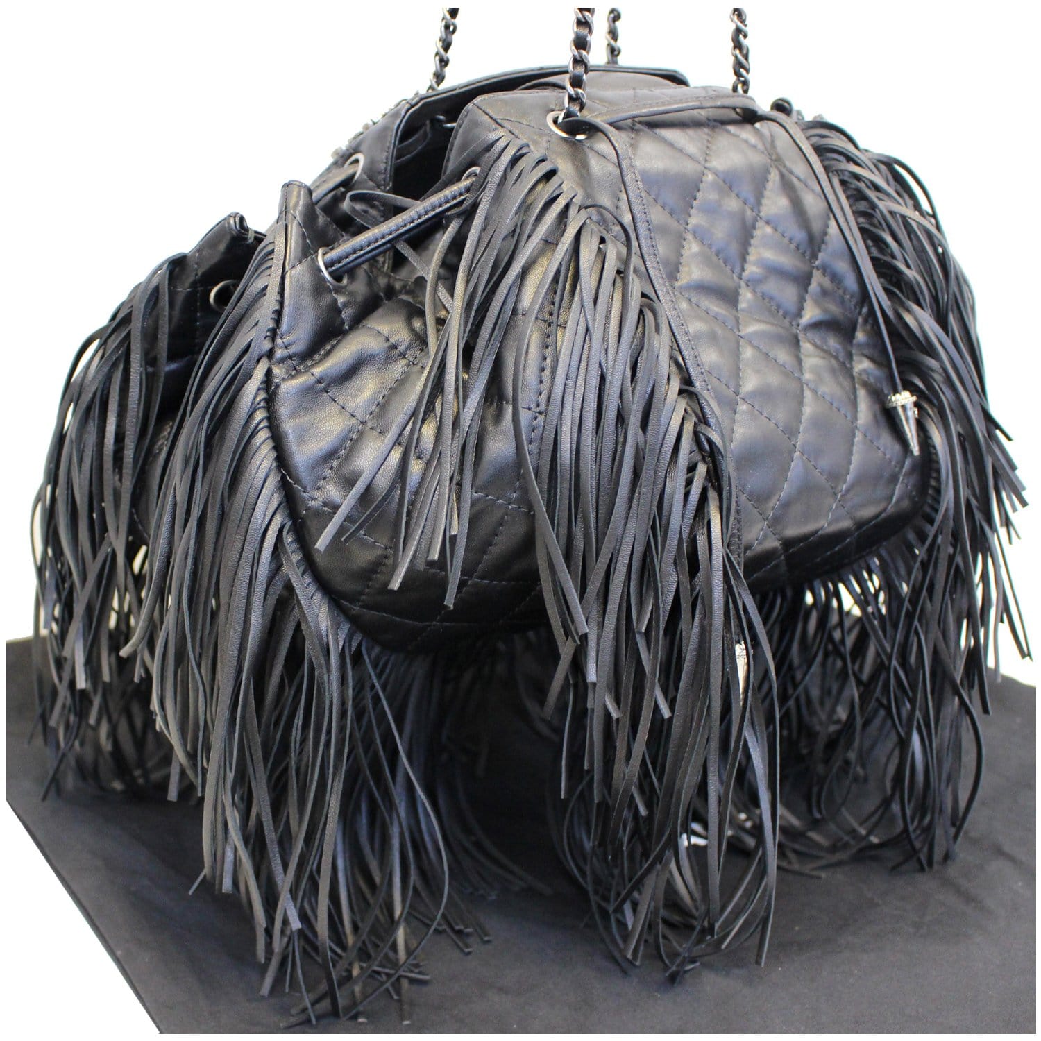 Chanel Black Woven Western Baluchon Fringe Bag Ruthenium Hardware