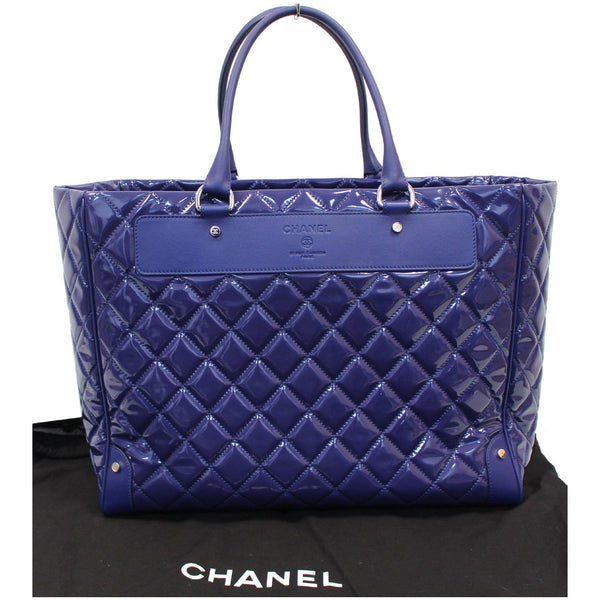 CHANEL Timeless XL Quilted Carry-on Patent Leather Tote Royal Blue