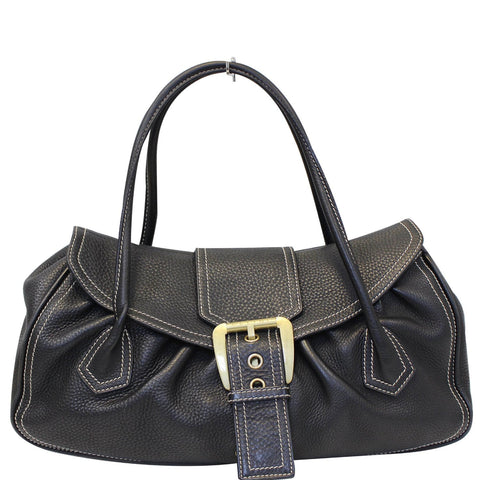Celine Buckle Leather Satchel Bag Black - Last Call