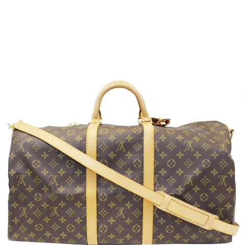 LOUIS VUITTON Keepall 55 Bandouliere Monogram Canvas Travel Bag Brown