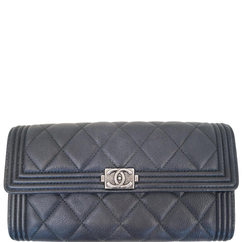 CHANEL Boy Large Flap Lambskin Leather Wallet Black - 15% OFF