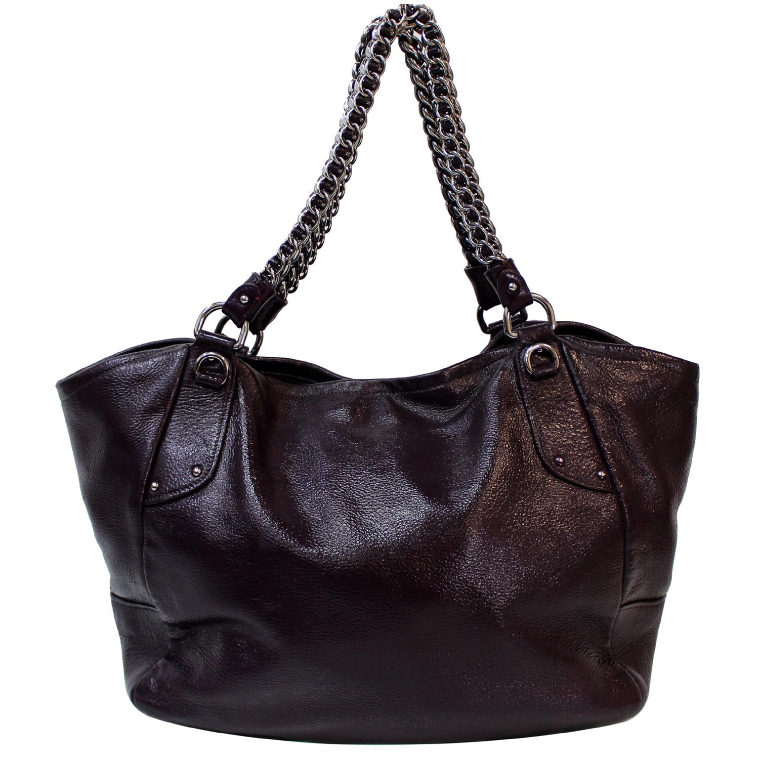 Authentic PRADA CERVO LUX Leather Chain Shoulder Tote Bag BR4242