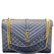 YVES SAINT LAURENT Envelope Large Matelasse Embossed Leather Shoulder Bag Dark Smog