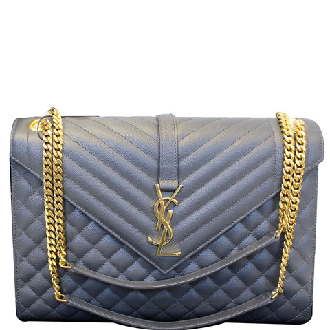 YVES SAINT LAURENT Envelope Large Matelasse Embossed Leather Shoulder Bag Dark Smog