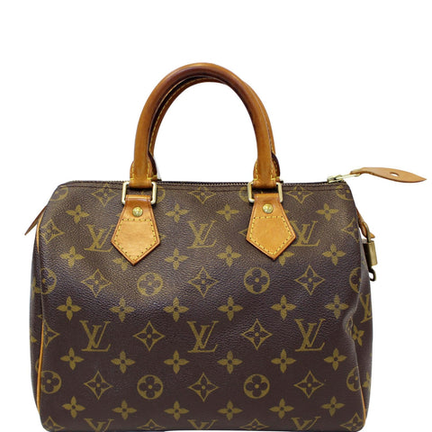 LOUIS VUITTON Speedy 25 Monogram Canvas Satchel Bag Brown
