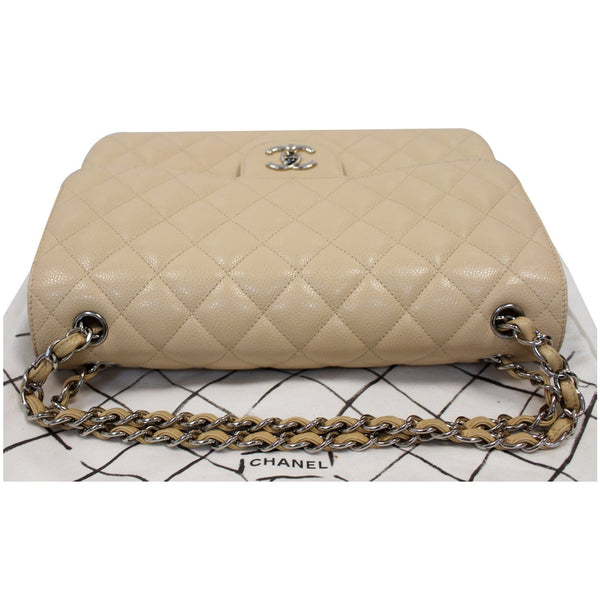 Chanel Jumbo Double Flap Caviar Leather Shoulder Bag Beige straps
