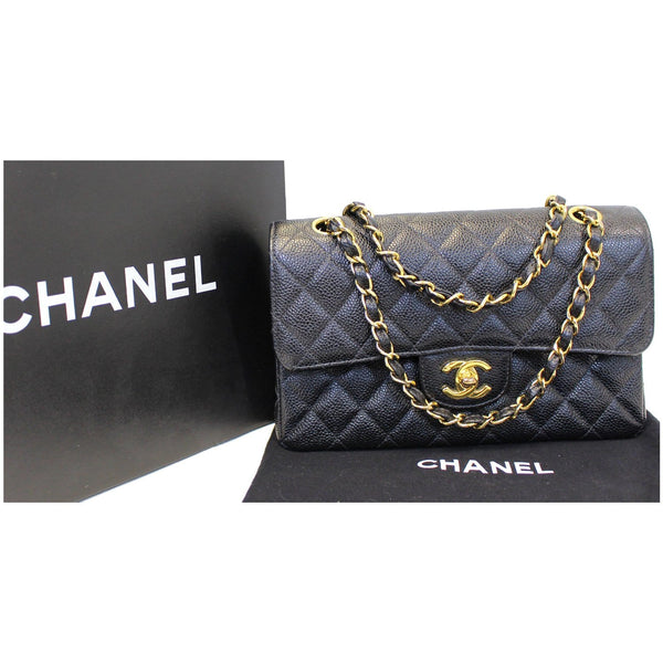 CHANEL Double Flap Small Caviar Leather Shoulder Bag Black-US