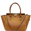 VALENTINO Rockstud Small Double Handle Leather Tote Bag Camel Brown