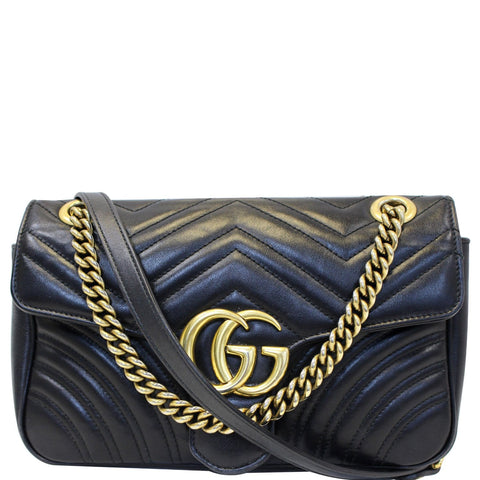 GUCCI GG Marmont Small Matelasse Leather Crossbody Bag Black