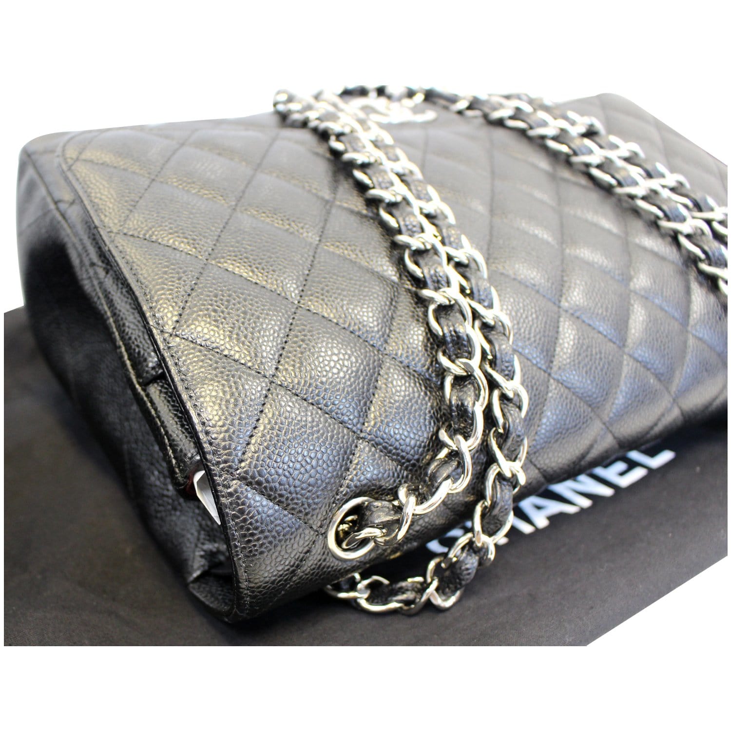 CHANEL Maxi Caviar Leather Jumbo Double Flap Shoulder Bag Black-US