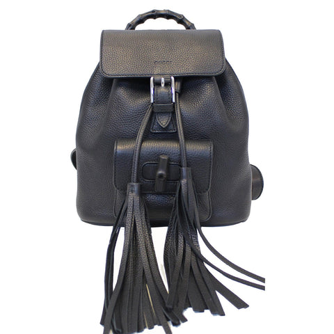 GUCCI Bamboo Pebbled Leather Backpack Bag Black - Last Call