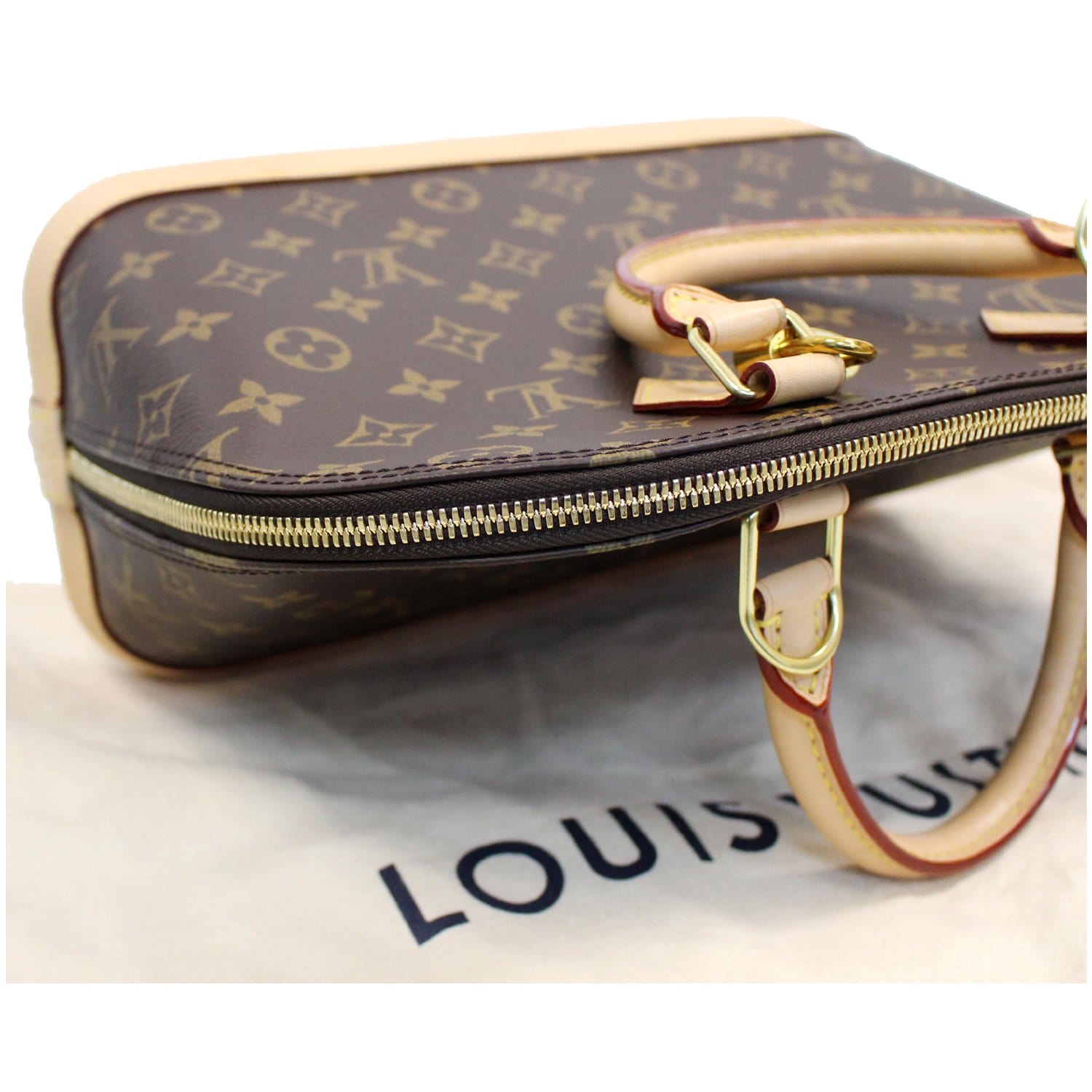 LOUIS VUITTON Alma PM Monogram Canvas Satchel Bag Brown