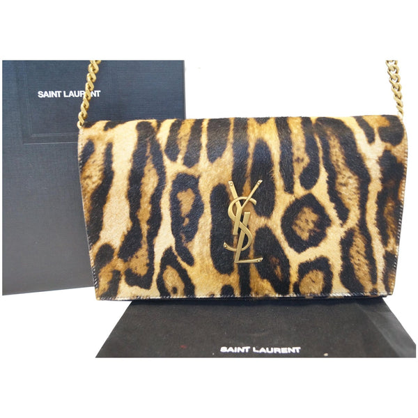 YVES SAINT LAURENT Kate Monogramme Leopard Print Shoulder Bag Black