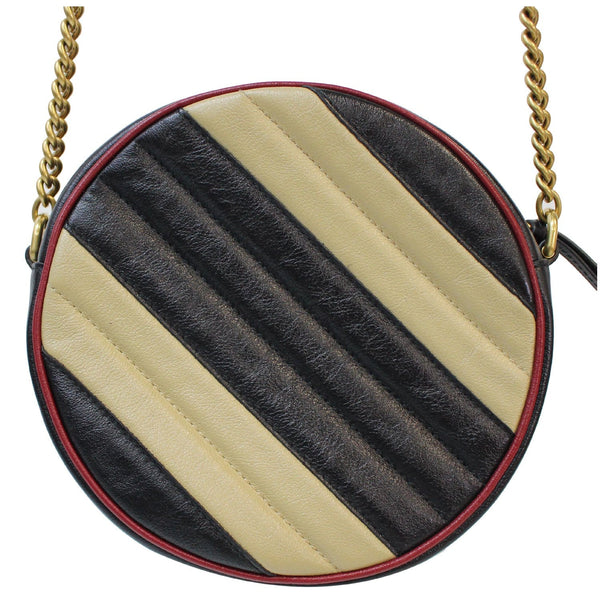 GUCCI Stripe GG Marmont Mini Round Leather Crossbody Bag Black/Beige 550154