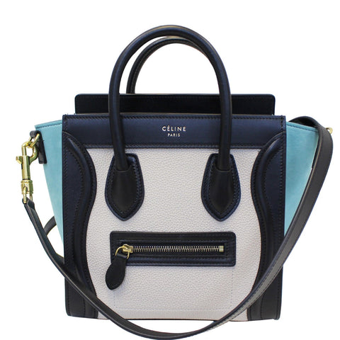 CELINE Nano Luggage Calfskin Leather and Suede Crossbody Bag Tricolor