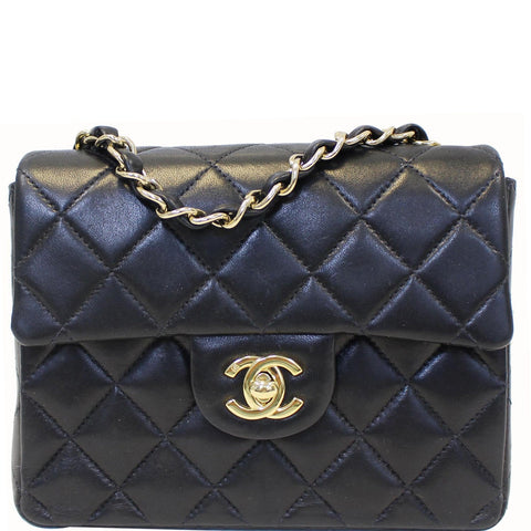 CHANEL Mini Flap Lambskin Leather Crossbody Bag Black