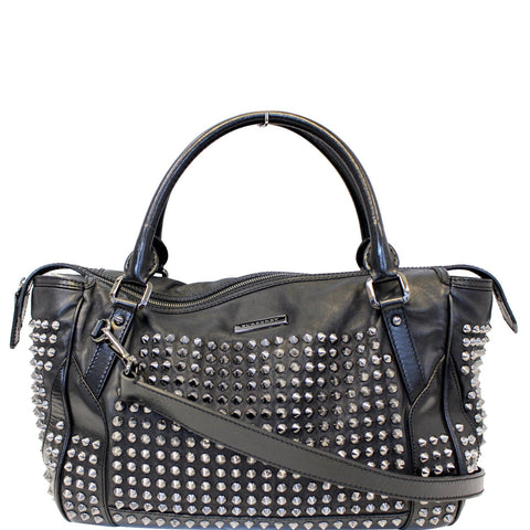 BURBERRY Studded Leather Satchel Shoulder Bag Black
