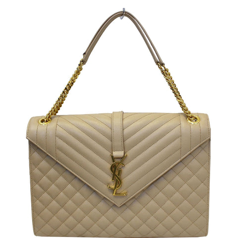 YVES SAINT LAURENT Envelope Large Matelasse Embossed Leather Shoulder Bag Nude