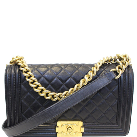 CHANEL Medium Boy Flap Lambskin Leather Shoulder Bag Black - 15% OFF
