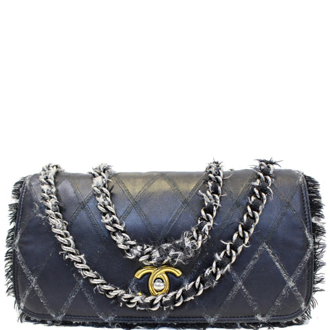 CHANEL Tweed Lambskin Leather Flap Bag Black