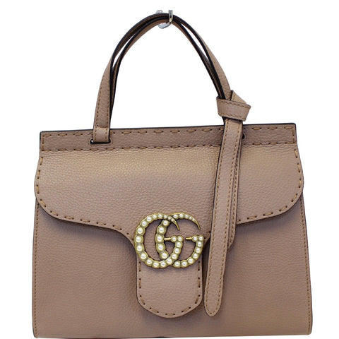 GUCCI GG Marmont Leather Top Handle Shoulder Bag Taupe 442622