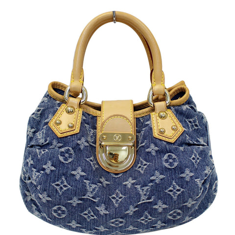 LOUIS VUITTON Pleaty Monogram Denim Satchel Bag Blue