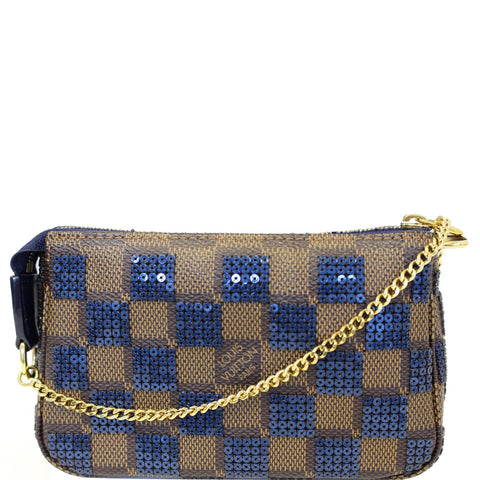 LOUIS VUITTON Mini Pochette Damier Paillettes Accessories Pouch Blue