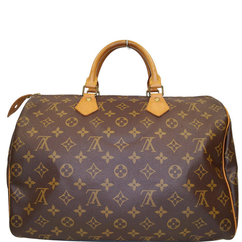 LOUIS VUITTON Speedy 35 Monogram Canvas Satchel Bag Brown
