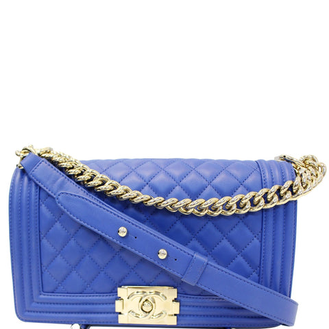 CHANEL Boy Medium Lambskin Leather Shoulder Bag Blue