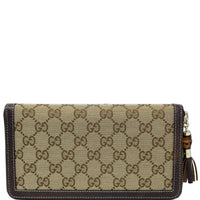 GUCCI Bamboo GG Canvas Zippy Organizer Wallet Beige 232977