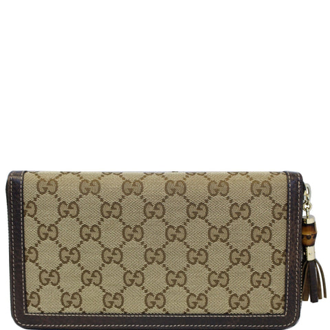 GUCCI Bamboo GG Canvas Zippy Organizer Wallet Beige 232977